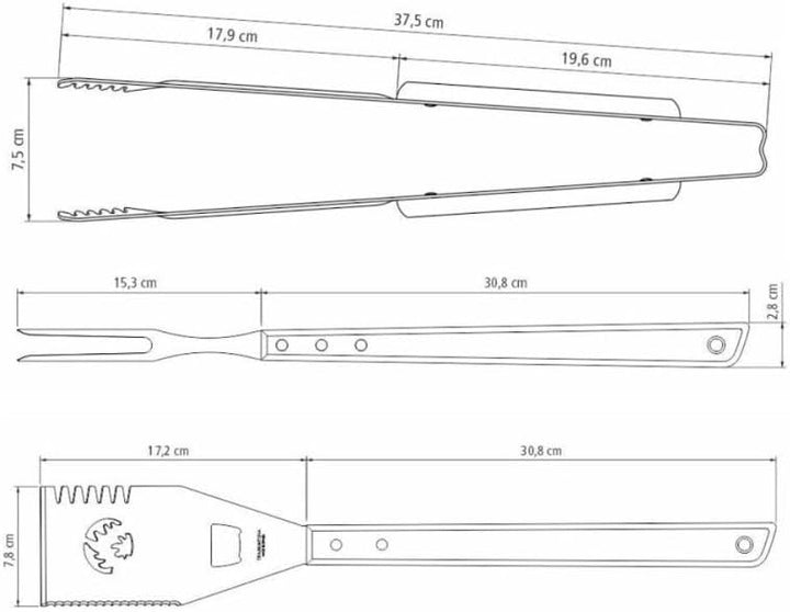 Tramontina Churrasco Grillbesteck-Set, 3-TLG, Grillutensilien, BBQ, Grillwender, Grillzange, Tranchi