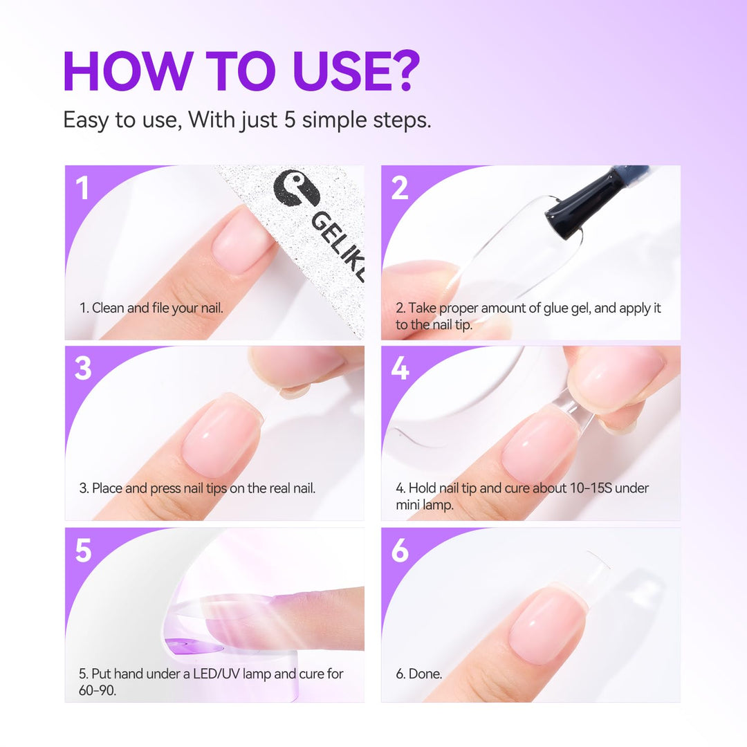 Gelike ec Nail Glue Extra Strong Duo 6 in1 Nagelkleber für Kunstnägel Nagelkleber für Tips Press on