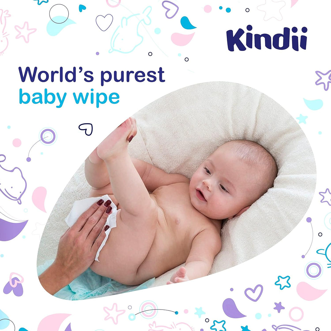 Kindii Feuchttücher Pure Water 99% – (12x60 Stück) Feuchttücher für Babys und Kinder – unparfümiert,