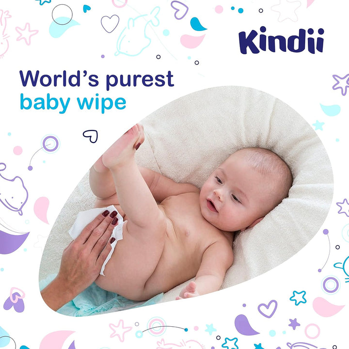 Kindii Feuchttücher Pure Water 99% – (12x60 Stück) Feuchttücher für Babys und Kinder – unparfümiert,