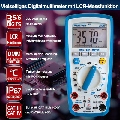 PeakTech 2180 – Digitales Multimeter mit LCR-Meter, Widerstand, Kapazität, Induktivität, Messgerät,