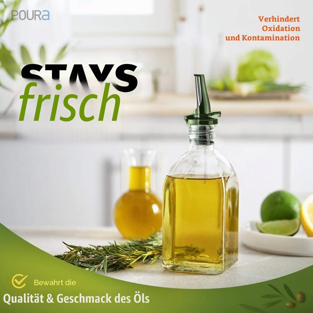 Olivenöl Ausgiesser - Patentierter Öl Spender für präzise Dosierung - Schutzkappe hält Ihr Öl frisch