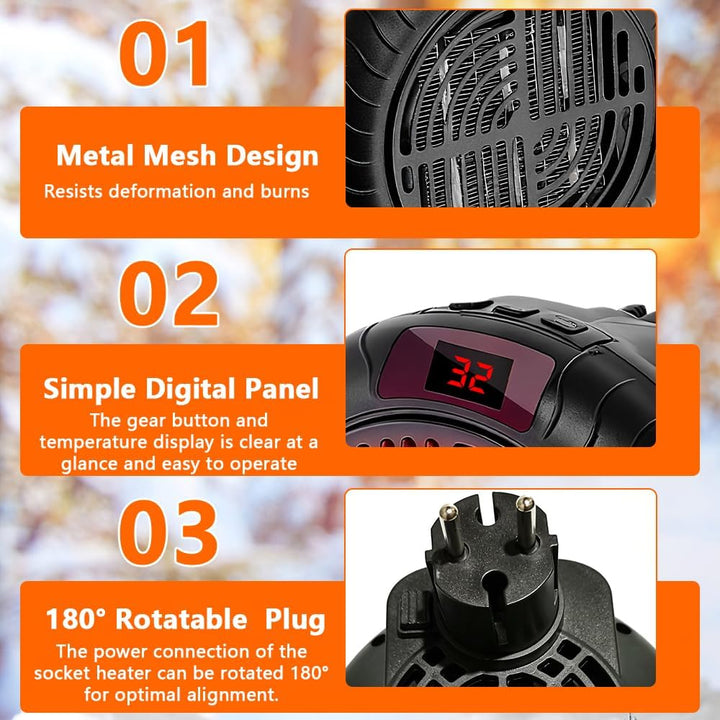 Mini Heizlüfter Steckdose, 900W Steckdosen Heizlüfter mit Fernbedienung Steckdosenheizung Keramik mi