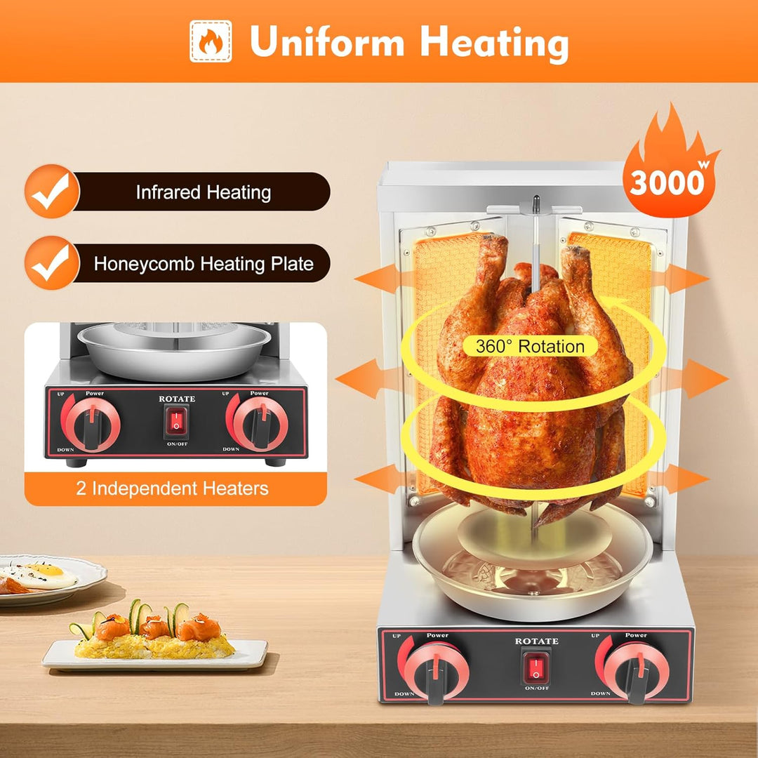 3000W 220V Dönerspiess Maximale Kapazität 12KG 360° Dönergrill für Zuhause, SchaschliKGrill Rotissie