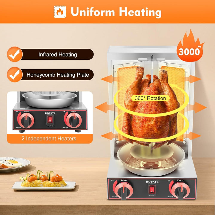 Dönergrill Gas Vertikalgrill 3000W Elektrogrill Tischgrill Elektrogrill Hähnchengrill Vertikaler Keb