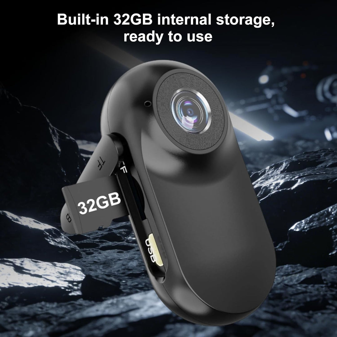 Mini-Action-Kamera,32GB Mini-Sportkamera, Körperkamera, HD 1080P, Schwarz, Schwarz