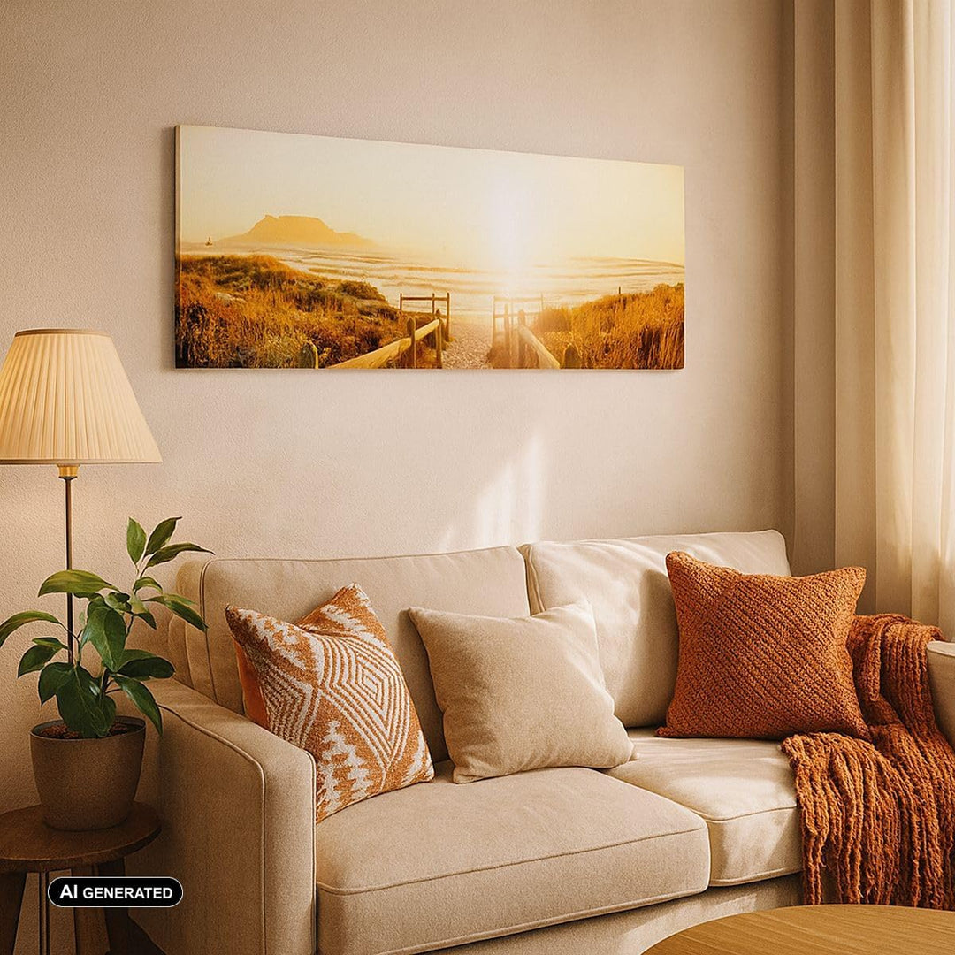 Wandbilder Dekoration Wohnzimmer Sonnenaufgang Welle Insel Meer Panorama Bilder auf Leinwand 120x50c