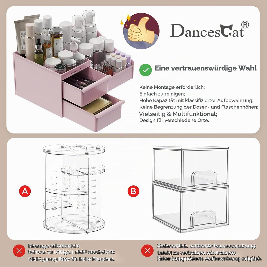 DancesCat Make Up Kosmetik Organizer mit Schubladen, Makeup Organizer Aufbewahrung Kosmetikbox für W