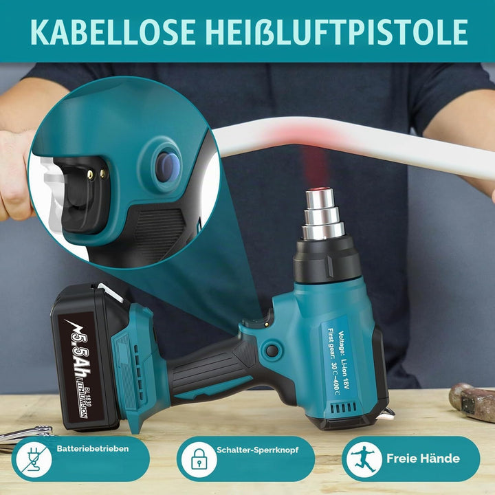 Kabelloses Heissluftgebläse und 5.5mAh Akkuladegerät. Akku Heissluftgebläse zum Schweissen, Rohrbieg