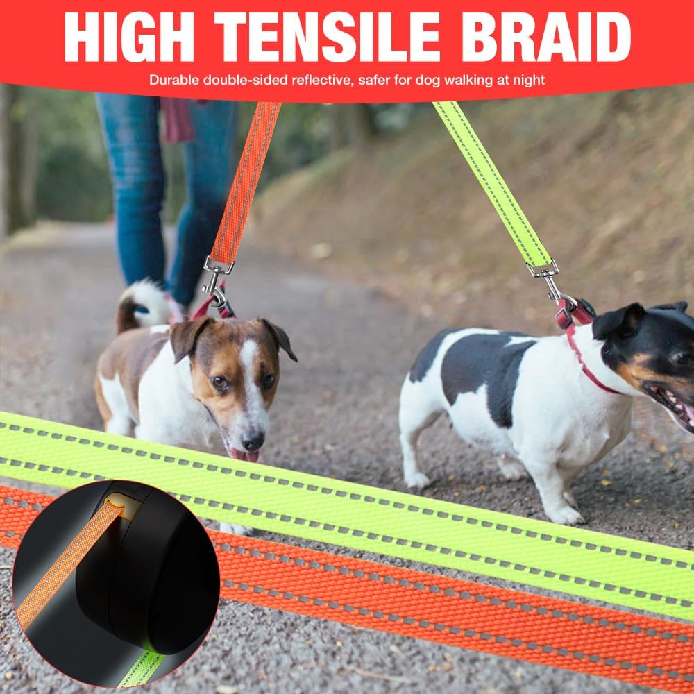 Mineup Doppelleine für 2 Hunde, 3 M Automatische Hund Versenkbar Leine, Doppelleine mit Licht, Doppe