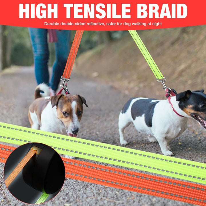 Mineup Doppelleine für 2 Hunde, 3 M Automatische Hund Versenkbar Leine, Doppelleine mit Licht, Doppe