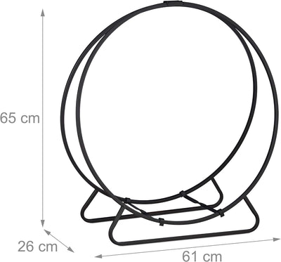 Relaxdays, schwarz Kaminholzregal, rund, Holzscheite Stapelhilfe, aus Stahl, innen, Brennholzregal,