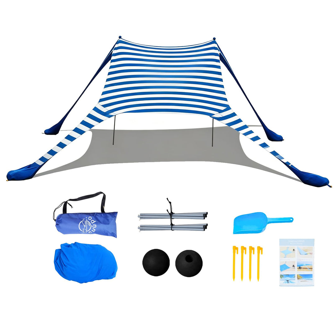 Strandzelt 2x2.1 m Pop-Up LSF 50 Sonnenschutz, Anti-Wind Strandmuschel mit Eisen Stabilitätsstangen