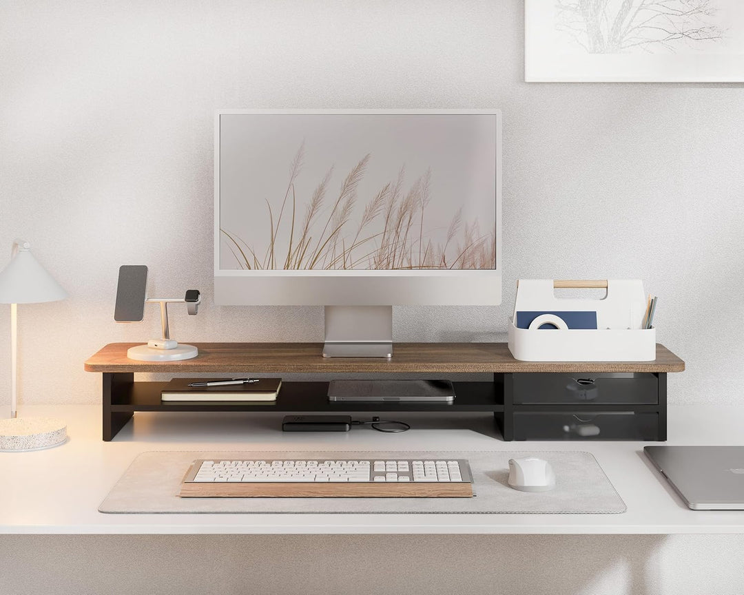 Fenge Dual Monitorständer Riser mit 2 Acryl Schubladen 108cm Grosse Computer Bildschirmständer für P