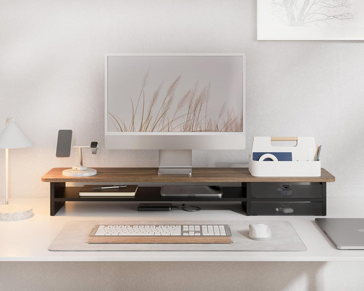 Fenge Dual Monitorständer Riser mit 2 Acryl Schubladen 108cm Grosse Computer Bildschirmständer für P