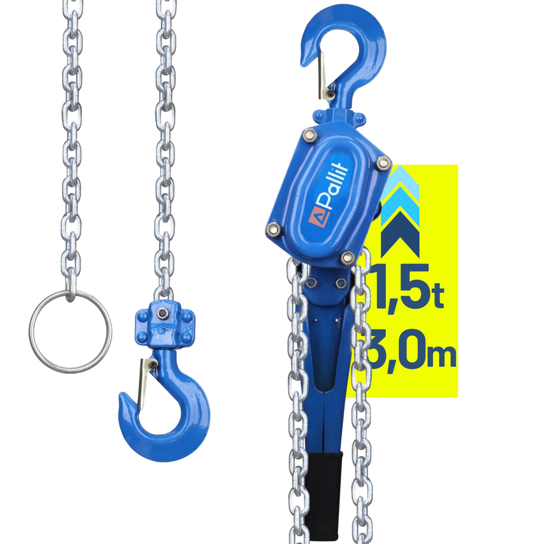 Pallit Hebelzug LEVER-M | 1500 kg Tragkraft | 3 m Kettenlänge | strapazierfähige Lastbremse | Freila