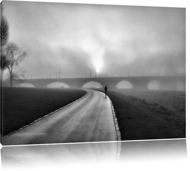 Pixxprint Laufen im Morgengrauen / 100x70cm Leinwandbild bespannt auf Holzrahmen/Wandbild Kunstdruck