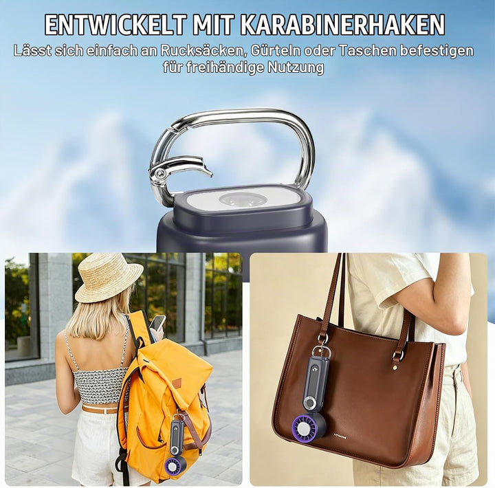 Handventilator mit Kühlfunktion &amp; LED-Display, 1-199 Turbo-Stufen, USB-C | Leise, kompakt, für Reise