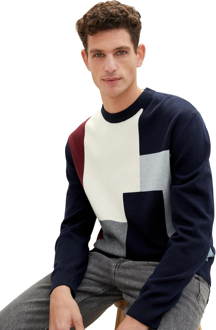 TOM TAILOR Herren Cosy Colormix Pullover S 34178 - Knitted Multi Color Block, S 34178 - Knitted Mult