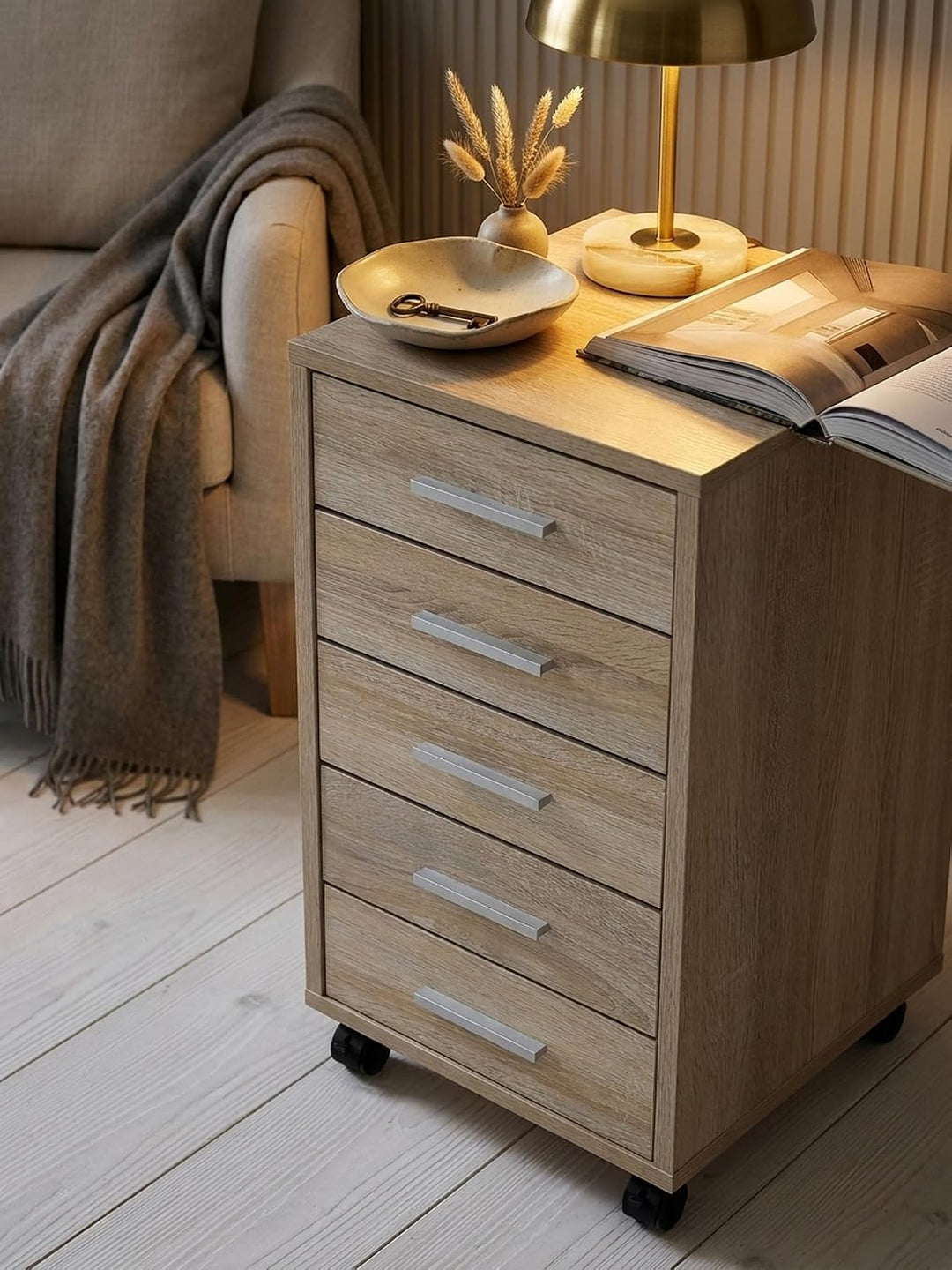 Schubladenschrank ITTER Holz: 5 Schubladen, Rollen, melaminharzbeschichtet - KADIMA DESIGN. Farbe: B