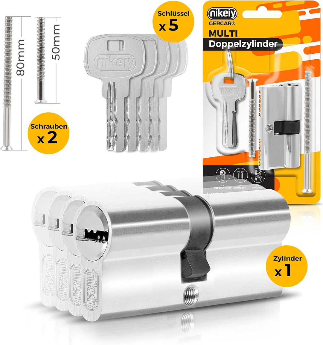 GERCAR 1x Schliesszylinder gleichschliessend 1 Profilzylinder 45/45 inkl. 5 Schlüssel (als Erweiteru
