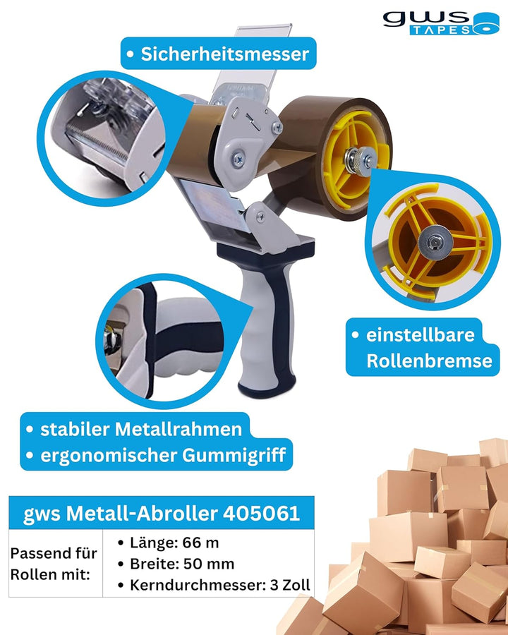 gws Verpackungs-Set mit robustem Lager/-Industrie Abroller und 2 Rollen Pink 66m x 50mm zum Verpacke