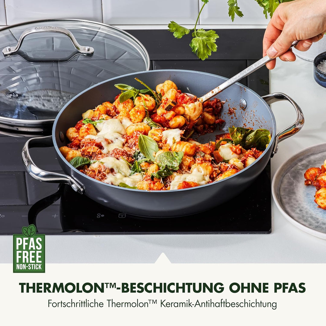 GreenPan Valencia Pro Harteloxierte Gesunde Keramik Antihaft 28 cm Bratpfanne mit Deckel, PFAS-frei,