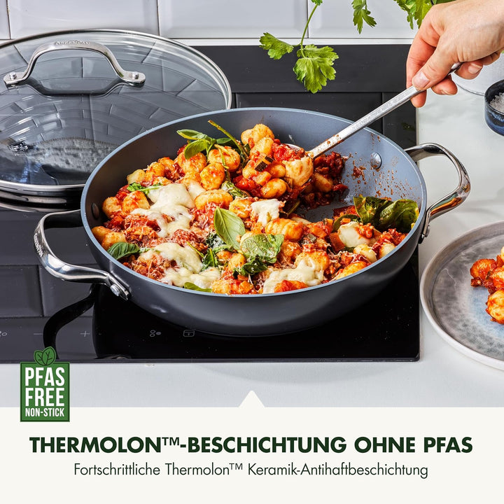 GreenPan Valencia Pro Harteloxierte Gesunde Keramik Antihaft 28 cm Bratpfanne mit Deckel, PFAS-frei,