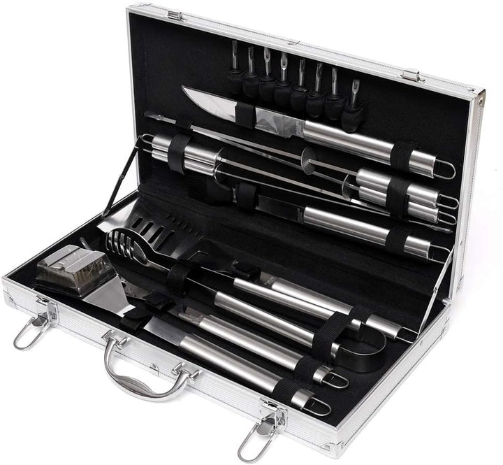 BBQ Grill Set Grillkoffer Küchenhelfer Set Edelstahl Rostfrei 18-teilig mit Koffer Küchenhelfer (Gra