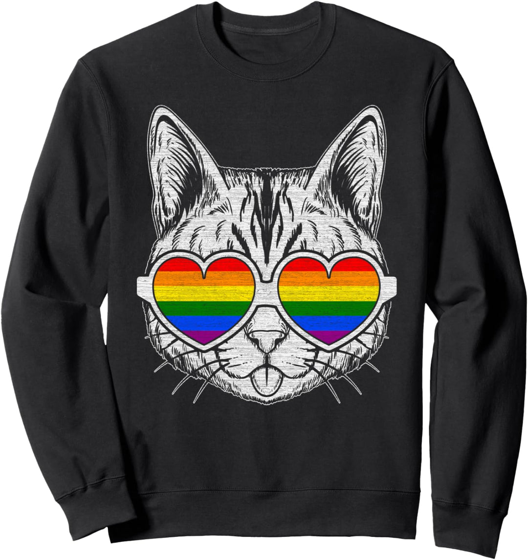 Katze mit Brille, Regenbogen, LGBT Pride Sweatshirt