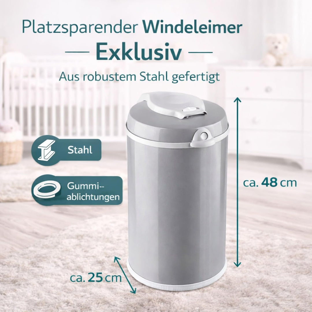 Fillikid Windeleimer Exklusiv | Windeltonne geruchlos | fasst ca. 40 Windel | gross und komfortabel