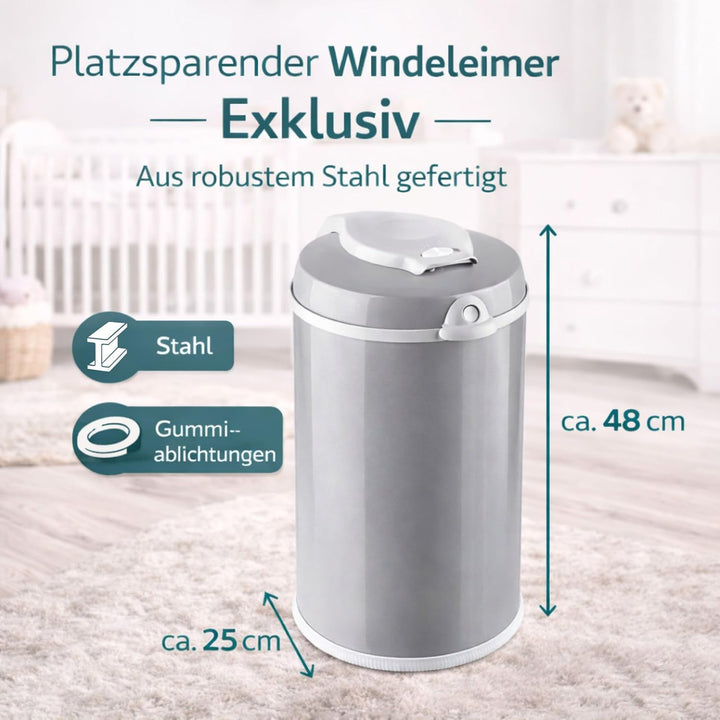 Fillikid Windeleimer Exklusiv | Windeltonne geruchlos | fasst ca. 40 Windel | gross und komfortabel