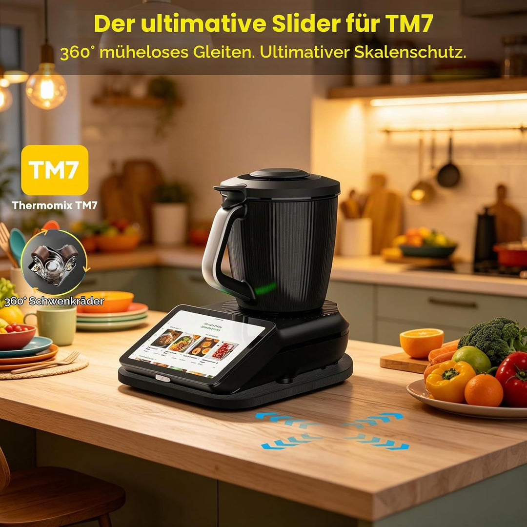 Gleitbrett für Thermomix TM7 mit 360° Lenkrollen, Beweglich in Alle Richtungen &amp; Waagenschutz, Rollb