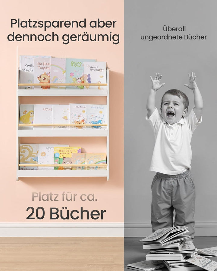 SONGMICS Bücherregal Kinder, Kinderregal mit 3 Ebenen, Spielzeugregal, Wandregal, für Kinderzimmer,