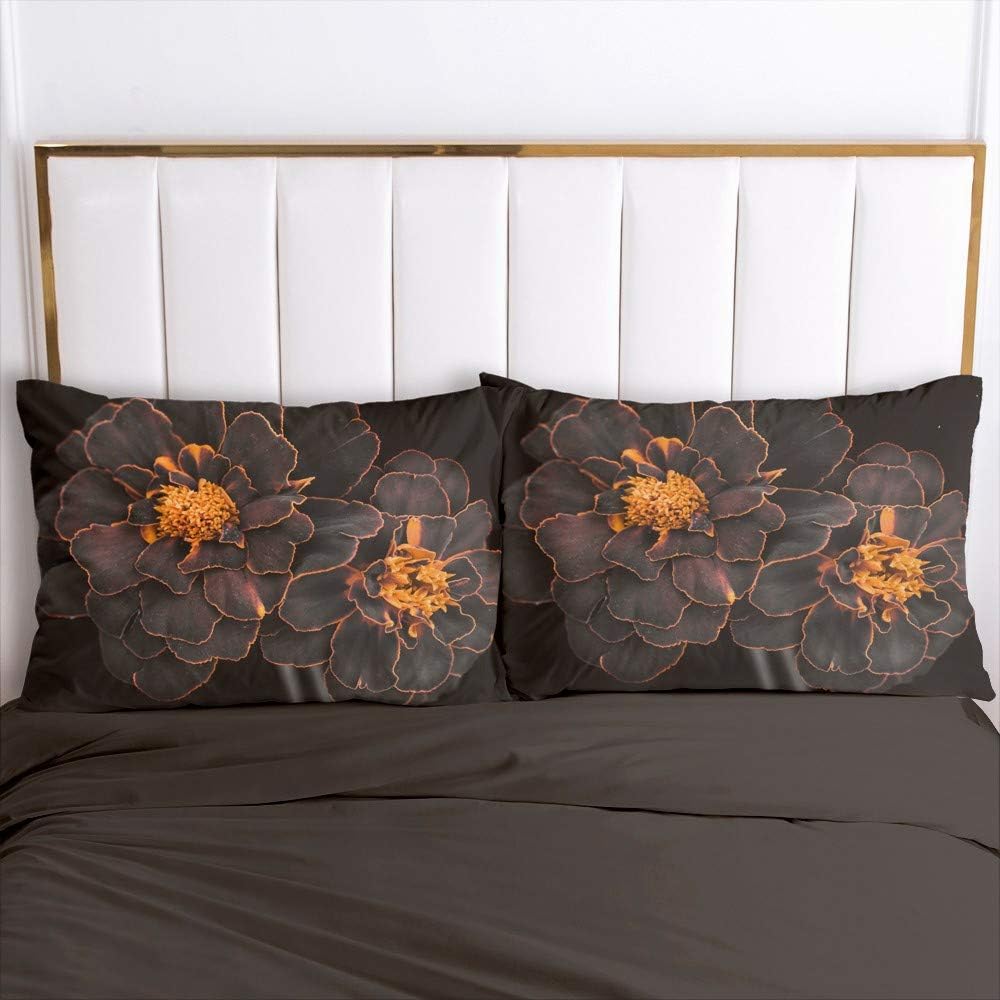 Luowei Blumen Bettwäsche 135x200cm Schwarz Orange Vintage Floral Bettbezug Set mit Reissverschluss W