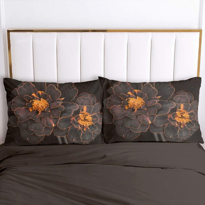 Luowei Blumen Bettwäsche 135x200cm Schwarz Orange Vintage Floral Bettbezug Set mit Reissverschluss W