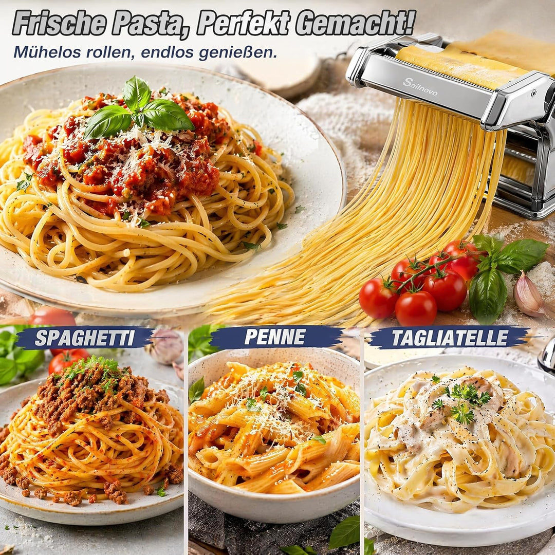 Sailnovo Nudelmaschine Pasta Maker 180 Aluminiumlegierung mit 9 Einstellbaren Stärkeeinstellungen un