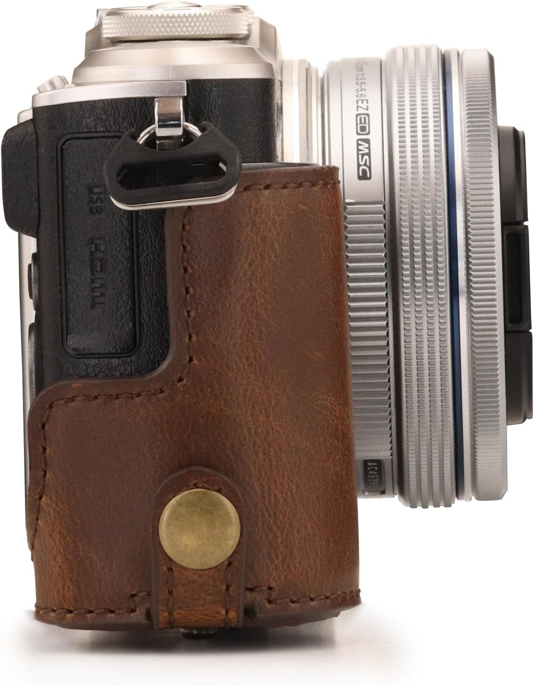 MegaGear MG1452 Olympus PEN E-PL9 (14-42mm) Ever Ready Leder Kamera-Case mit Trageriemen – Dunkelbra