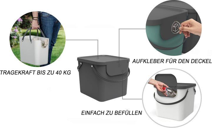 Rotho Albula 3er-Set Mülltrennungssystem 40l für die Küche, Kunststoff (PP) BPA-frei, anthrazit/blau