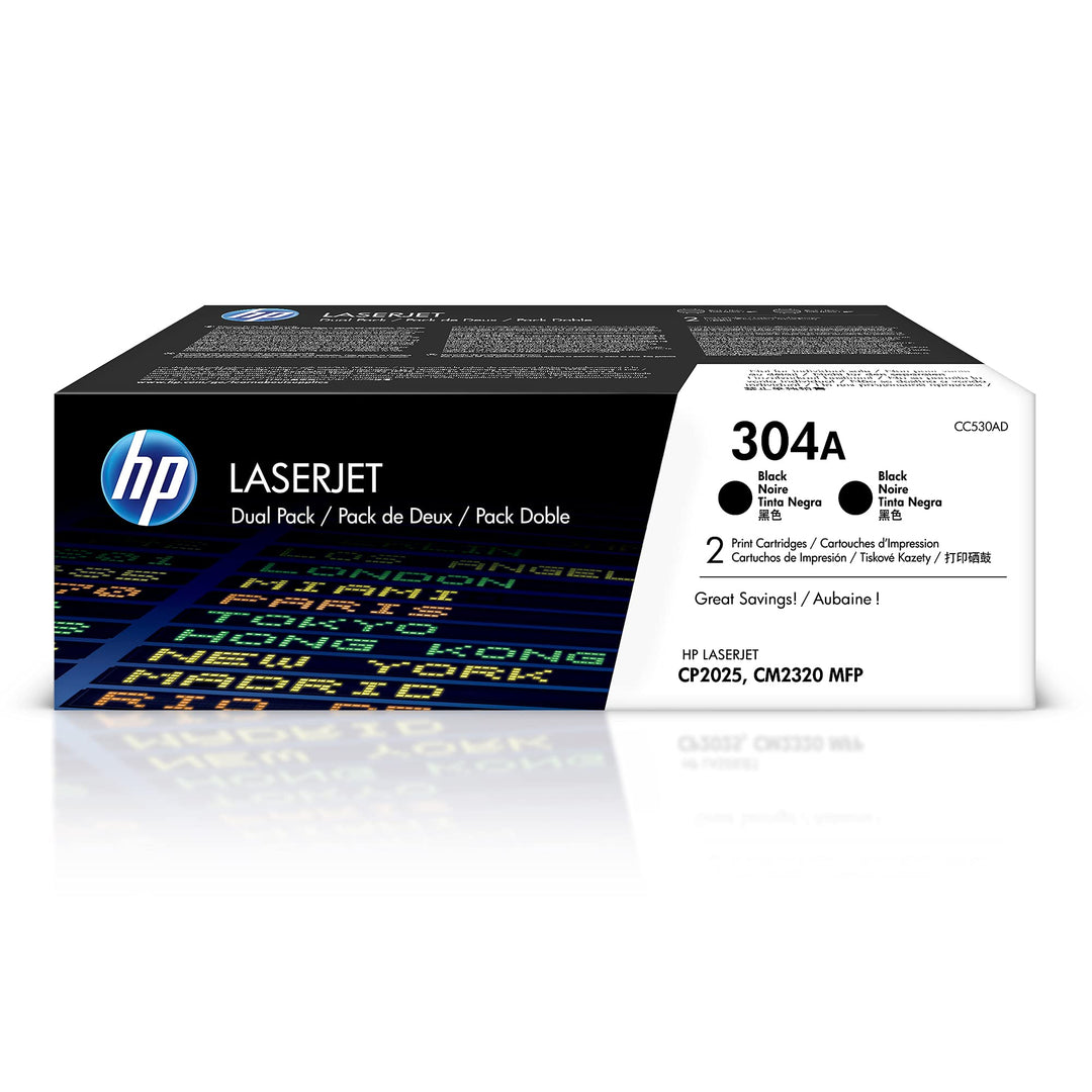 HP 304A 2er-Pack (CC530AD) Schwarz Original Toner für HP Color LaserJet CP2025, CM2320 2er-Pack schw
