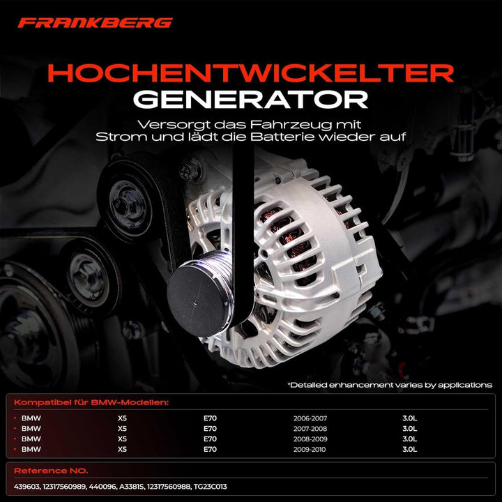 Frankberg Lichtmaschine Generator Kompatibel mit X5 E70 3.0 Si 2006-2008 X5 E70 xDrive30i 3.0L 2008-