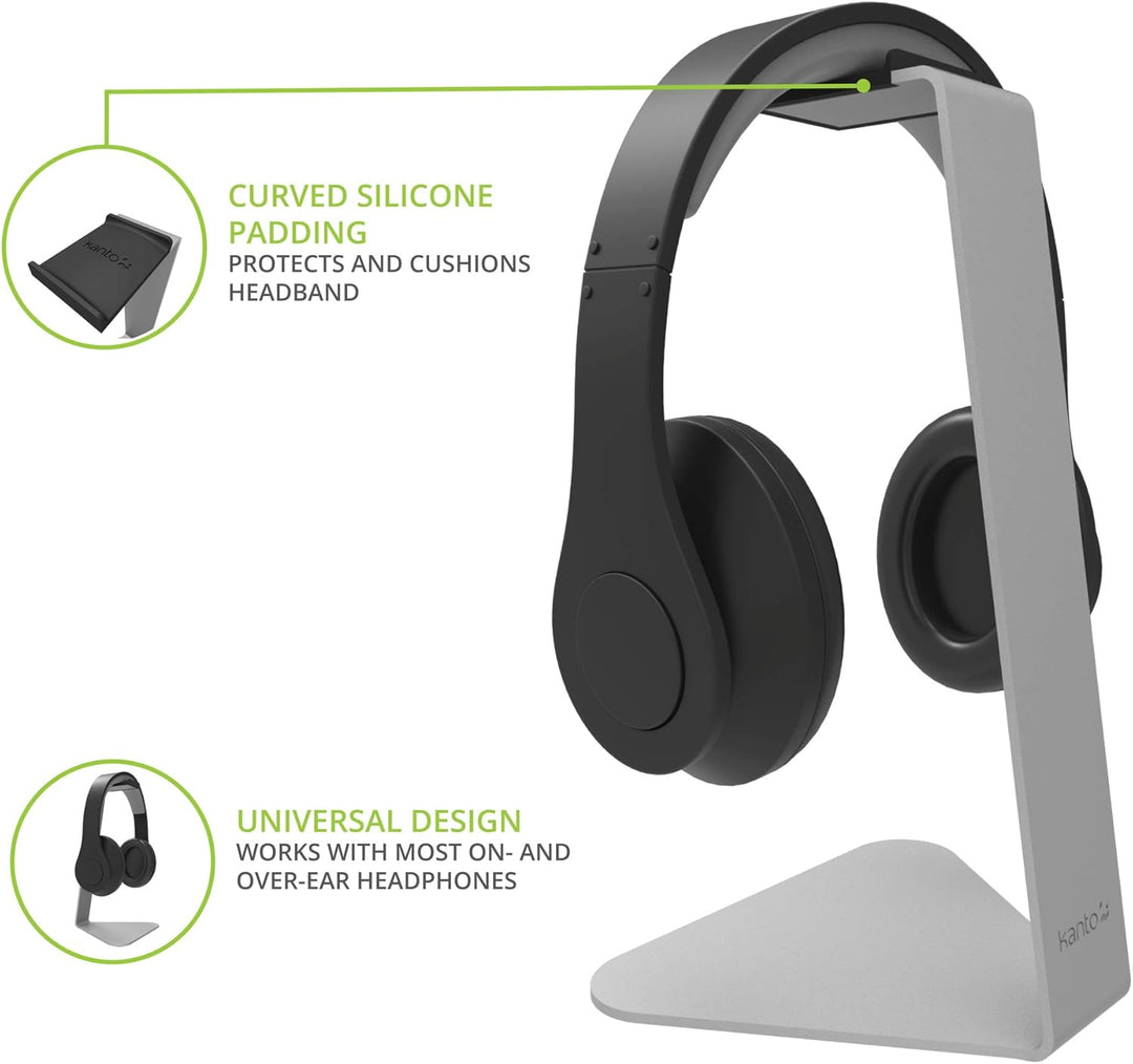 Kanto H1S Universal Headphone Stand with Curved Silicone Padding | Silver, Silver