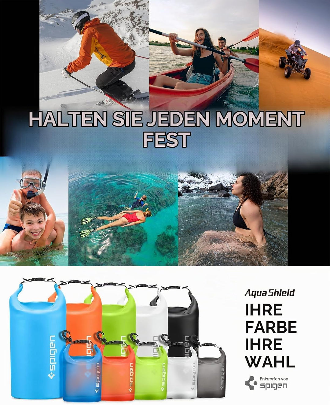 Spigen Aqua Shield wasserdichte Tasche Set [20L+2L] Dry Bag wasserfester Rucksack Beutel für Strand