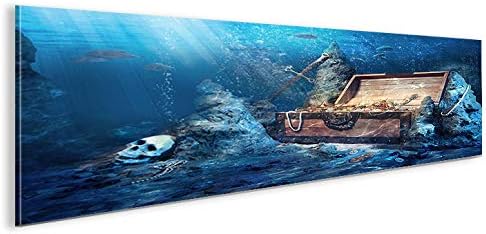 islandburner Bild Bilder auf Leinwand Schatztruhe Tauchen Unterwasser im Meer Panorama XXL Poster Le