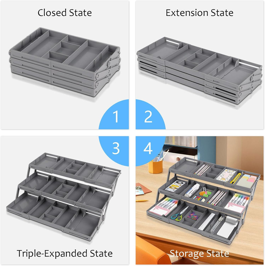 Schubladen Organizer, 3 Tier Ausziehbare Schublade Organizer Faltbar Schubladenorganisator für Schre