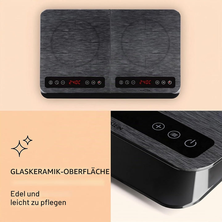 Klarstein InnoChef - Doppel-Induktionskochfeld, mobiles Kochfeld, 3400 W, Touch Control, Topfsensor,