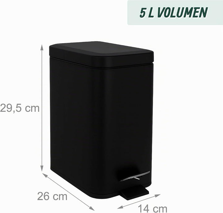 Relaxdays Mülleimer Bad, 5 Liter, Kosmetikeimer mit Soft-Close, Matte Optik, entnehmbarer Inneneimer