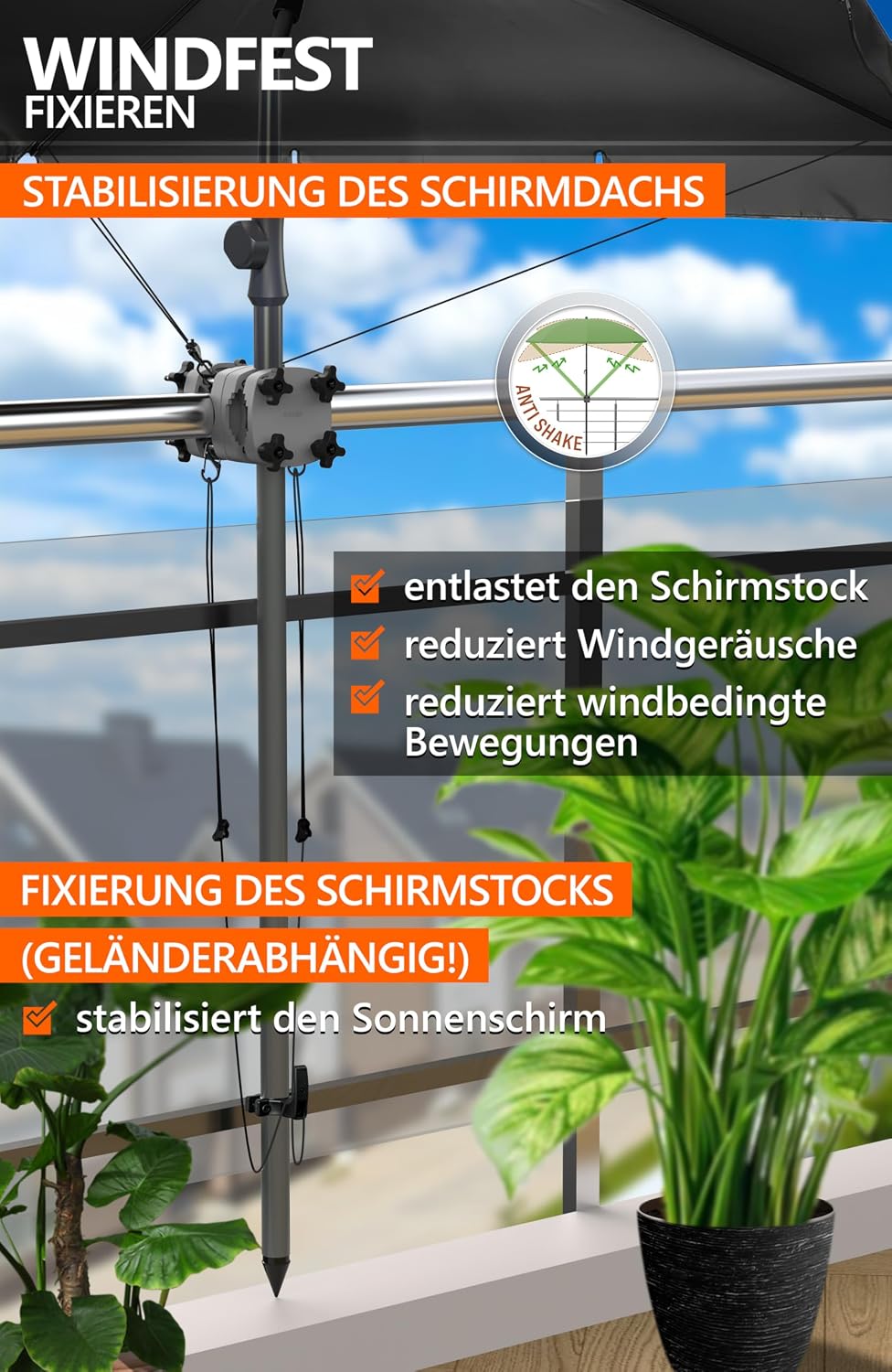 4smile Sonnenschirm Balkon SunnyShade, Anthrazit - 4-in-1 SET Sonnenschutz Balkon - UPF 50+ Sonnensc