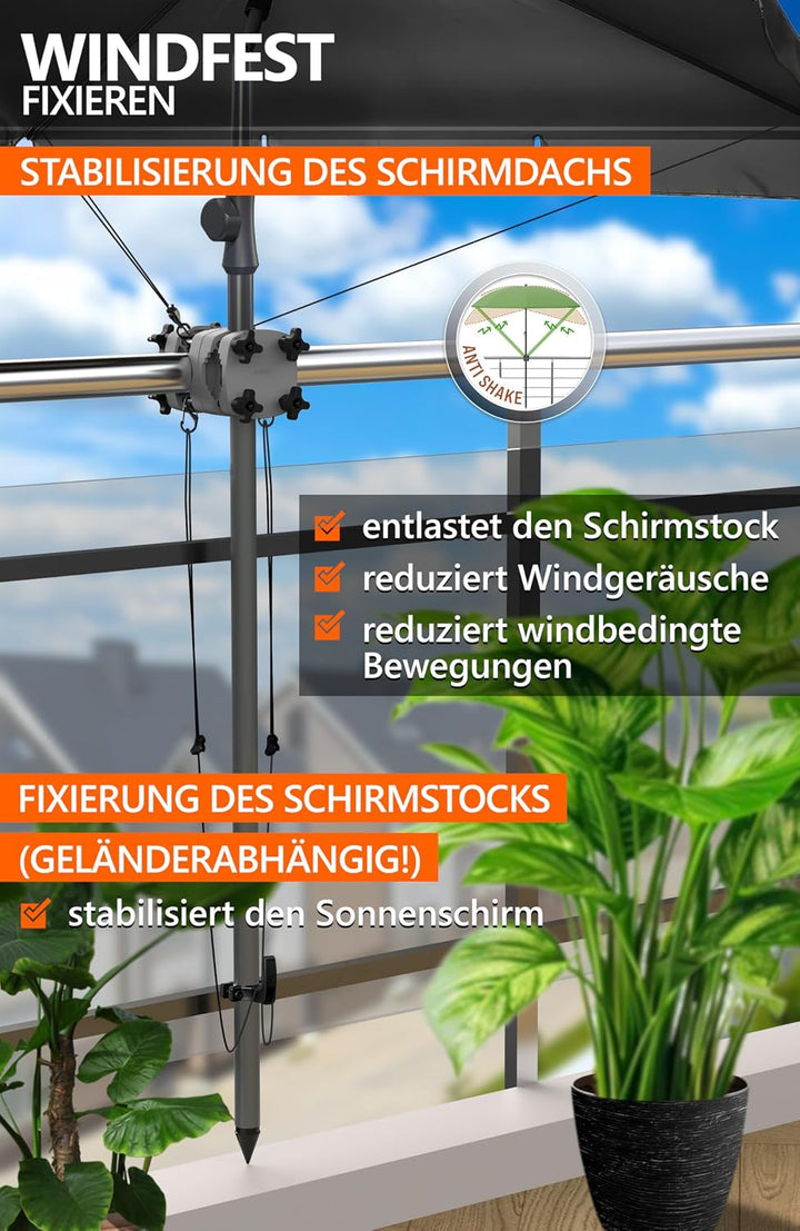 4smile Sonnenschirm Balkon SunnyShade, Anthrazit - 4-in-1 SET Sonnenschutz Balkon - UPF 50+ Sonnensc