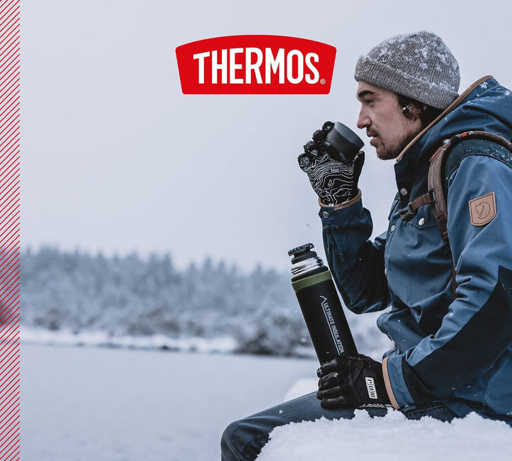 THERMOS MOUNTAIN BEVERAGE BOTTLE 0,75l, black, Thermosflasche Edelstahl mit Trinkbecher, 24 h heiss